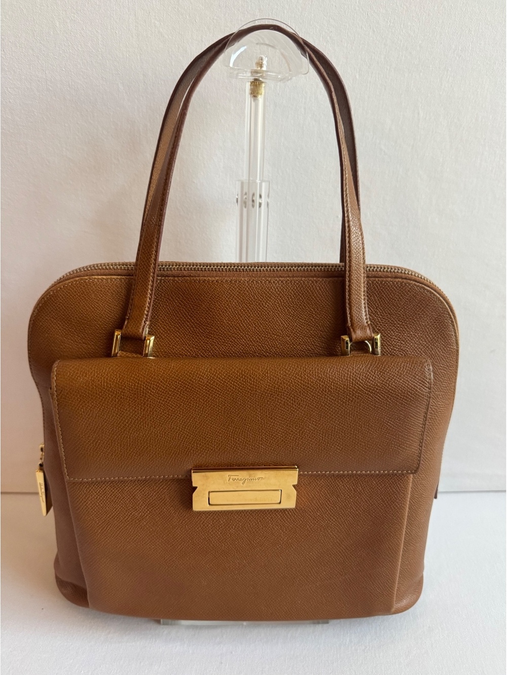 Salvatore Ferragamo AQ-21 8740 Brown Leather Satchel Tote Bag Italy Authentic